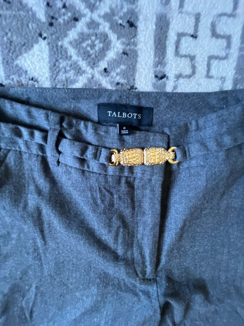 Talbots Heritage Gray Wool Dress Pant Gold Buckle Belt Size 8 (runs small)